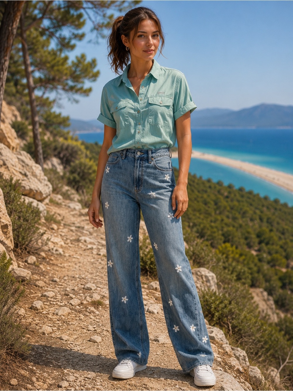 Hollister Co. Floral Embroidered Blue Jeans